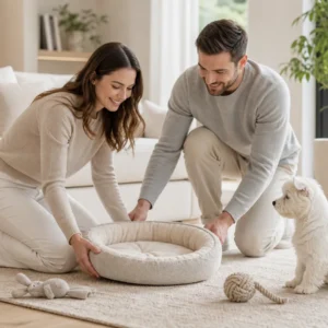 Family preparing a refined home for a Westie puppy