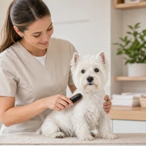 Professional grooming and coat care for a West Highland White Terrier
