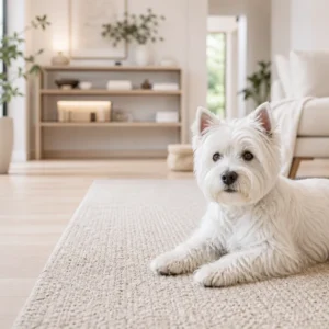 West Highland White Terrier resting in a refined family home environment