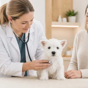 Veterinary wellness check for a healthy Westie puppy